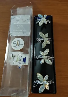 £3.50 • Buy Set Of 4 Silver Effect Butterfly Napkin Rings - Never Used
