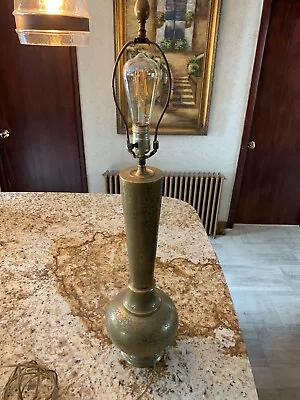 Vtg  Brass Table Lamp With Beautifully Etched Elephants & Vines • $139.95