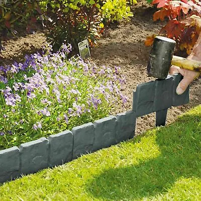 GREY STONE EFFECT PLASTIC LAWN EDGING Grass Garden Plant Flower Bed Border • £5.49