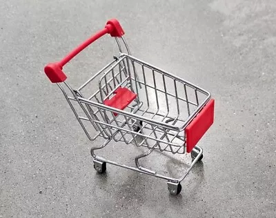 Mini Shopping Cart Metal Grocery Realistic Rolling Wheels Red Handle • $11.99