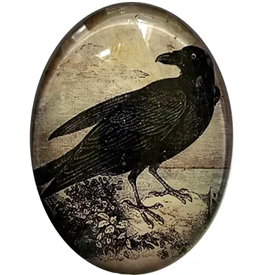 $1.10 • Buy Victorian Gothic Crow Glass Cameo Cabochon Raven Black Bird Vintage Halloween