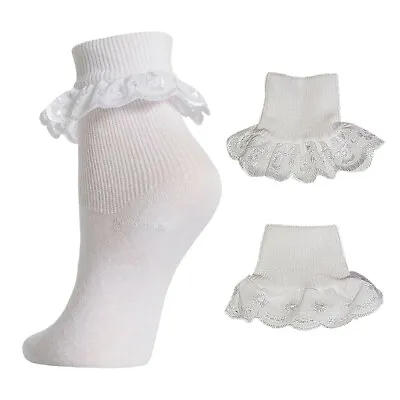 £4.97 • Buy Girls Frilly Lace Socks Ankle Trim Top White School Uniform 1 2 3 6 Pairs