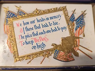 Vintage Postcard Patriotic American Flag Embossed We Bow Our Heads In Memory  • $5