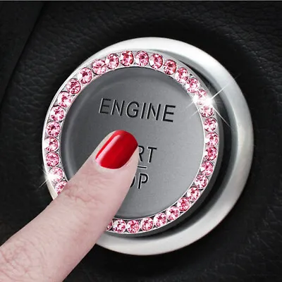 Car Button Start Switch Bling Diamond Rhinestone Ring Auto Car Accessories Pink  • $2.11