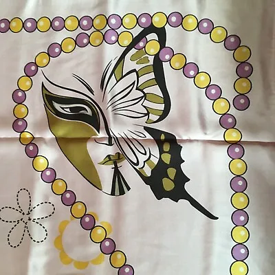 Vintage Chinese Kabuki Butterfly Lion Scarf - Mulberry Silk - 34 In -Mardi Gras? • $19.95
