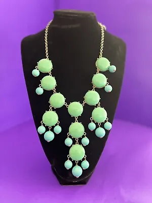 J. Crew Bubble Necklace Bib Mint Green Jadeite Jewelry Gold Tone Statement Boho • $18