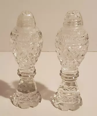 Vintage Mid Century Cut Glass Crystal 5  Tall Salt & Pepper Shakers • $5.99