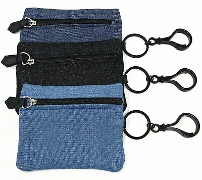 Denim Zipper Wallet Money Coin Purse Card Pouch Clutch With Carabiner Keychain • $7.99