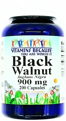 200 Capsules 900mg Black Walnut Hull Herbal Parasite Bacteria Cleanse • $15.04