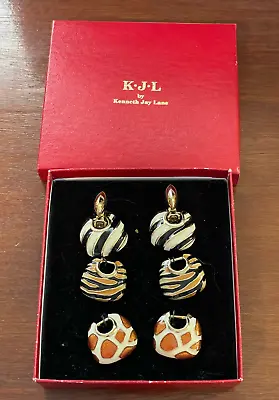 Vintage KJL Kenneth Jay Lane Animal Print Clip On Earrings Set Of 3 • $49.99