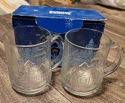 $12 • Buy DUNKIN’ DONUTS Christmas Clear Glass Coffee Mug Arcoroc France Set Of 2