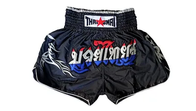 Black Muay Thai KickBoxing Shorts Flag Color Embroidery Design Costume MMA UFC • $37.64