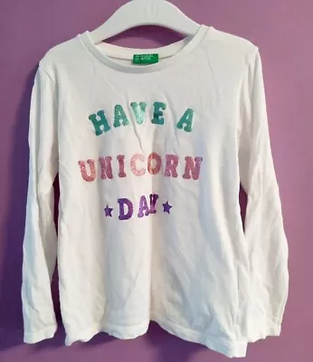 Girls United Colours Of Benetton Long Sleeved Unicorn Top Age 4-5 Years (See... • £1