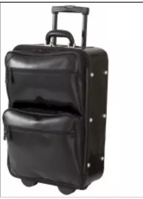 Vintage Mulholland Black Leather 2 Wheel Suitcase 100% Leather $1140 • $189