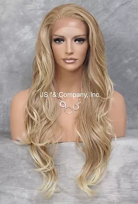 Heat OK Human Hair Blend Full Lace Front WIG Long Wavy Blonde Mix WBKM 27-613 • $89.94