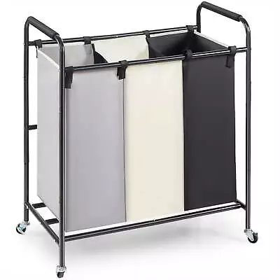 Laundry Sorter Cart 3-Section Rolling Dirty Clothes Hamper With Wheels & 600D • $36.71