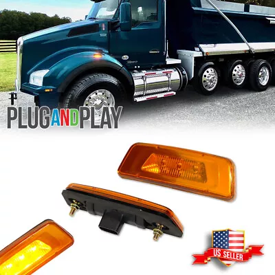 Amber Lens Amber LED Wheel Fender Side Marker Lights For Kenworth T680 T700 T880 • $19.99