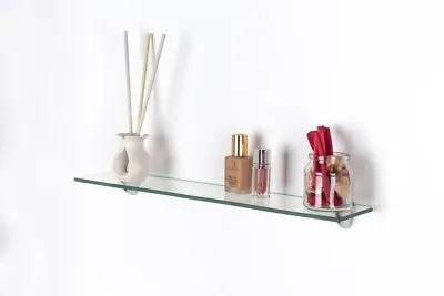 Clear Glass Wall Mounted Shelve Shelf Rack Kitchen Home Office Bathroom Bookcase • £10.25