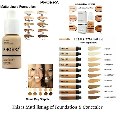 £3.75 • Buy PHOERA Foundation Concealer Full Coverage Matte Brighten Makeup Long Lasting