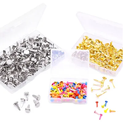 $5.59 • Buy 200pcs/Box 4 Sizes Round Head Paper Fasteners Metal Brads For Office Supplies