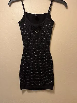 Lap Dance Brand Mini Dress Black Rhinestones Mesh • £14.28