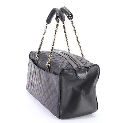 Chanel Quilted Coco Logo Mark Chain Handbag Tote Top Handle Leather Black Gold • $1732.12