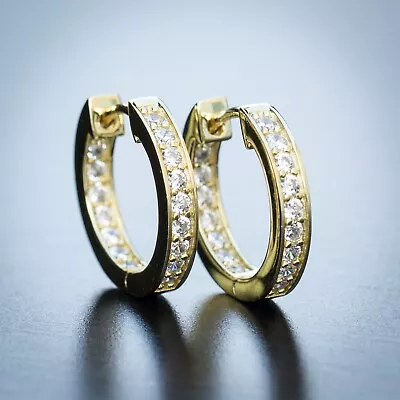 Large Mens 14K Yellow Gold Plated Iced Cz Hoop Earrings • $14.99