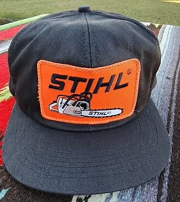 STIHL Chainsaws Patch Black Trucker Hat Cap SnapBack USA K Products VINTAGE • $153.81