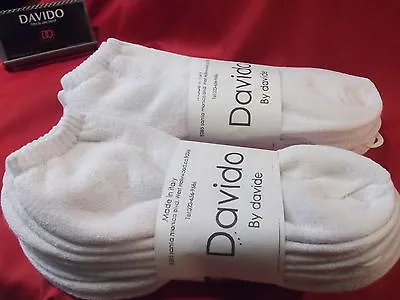 Davido Mens Socks Ankle Low Cut 100 %cotton Made In Italy White 8 Pair Siz 10-13 • $20