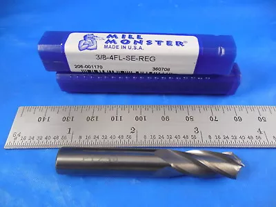 Mill Monster 3/8 Dia 1  Loc 2 1/2 Oal 4 Flute Solid Carbide End Mill Machinist • $39.99