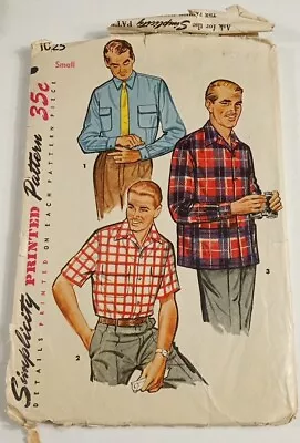 Simplicity 1025 Vintage Men's 1950's Shirt Sewing Printed Pattern Size Small • $9.50