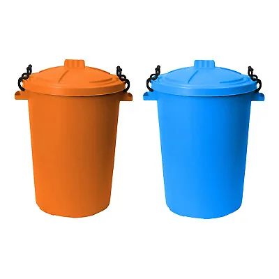 £24.29 • Buy 2 X 50L Bin Clip Lock Lid Kitchen/Garden Waste Storage Dustbin- SkyBlue + Orange