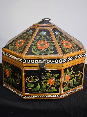 Vintage Indian Mughal Hand Painted Octagon Marriage Trinket Jewelry Box • $55