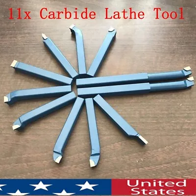 11PCS Metal Lathe Tooling Carbide Tip Tipped Cutter Toolfor Metal Lathe Turning • $39.99