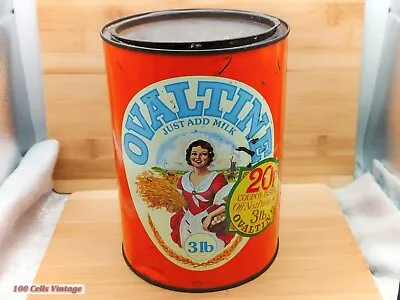 Large Ovaltine 1970s Orange Vintage Tin • $63.97