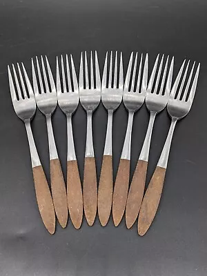 ECKO Eterna Canoe Muffin 8pc Fork Set MCM Wood Stainless FADE • $19.99