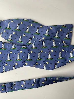 Vineyard Vines Silk Martha's Vineyard Nantucket Lighthouse Blue Bow Tie Adj • $13.99