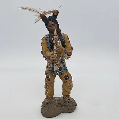 Vintage Native American Musician Figure  Real Feather Adornments 7inch Resin  • £17.99