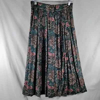 Giorgio Saint Angelo Pleated Maxi Skirt Womens 10 Green Pink Floral Rayon Button • $15