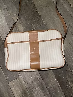 Vintage Fendi White/ Brown Pequin Stripe Logo Crossbody Purse Bag One Size • $120