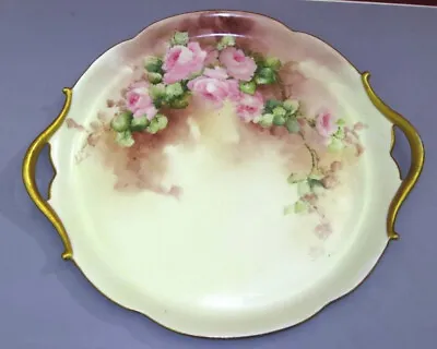 Antique T & V Limoges France Hand Painted Roses Gold Handled Cake Plate 11  • $39.95