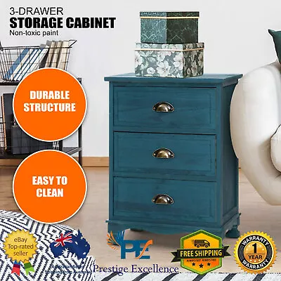 Artiss Bedside Tables Drawers Side Table Cabinet Vintage Blue Storage Nightstand • $78.60