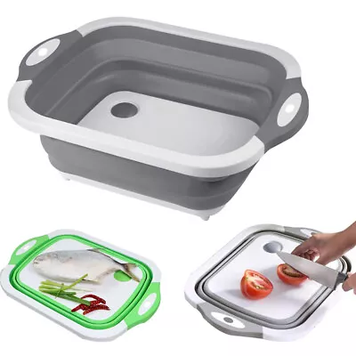 3 In 1 Kitchen Camping Collapsible Washing Up Bowl Chopping Cutting Board • £8.49