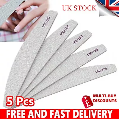 5x Nail Files 100/180 Grit Professional Half Moon Curved Double Sided Nail File • £2.69