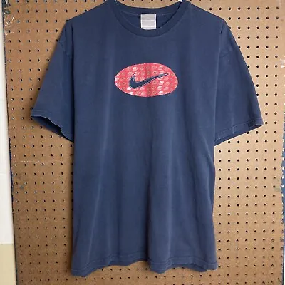 Vintage Nike Swoosh T-shirt Size Large Y2K 2000s Cyber Geometric Check Blue • $14.80