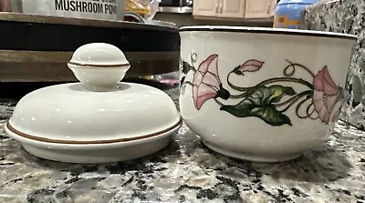 Villeroy & Boch PALERMO Sugar Bowl With Lid-Morning Glory Flowers-Brown Trim NEW • $14.99