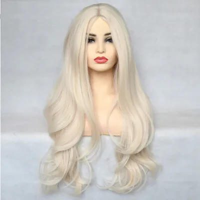 Synthetic Wigs False Scalp Long Wavy Heat Resistant Hair Platinum Blonde • $19.99