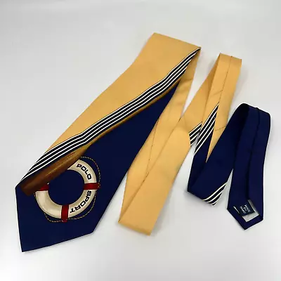 Vintage Polo Ralph Lauren Necktie Mens Blue Yellow Polo Sport Yacht Tie Grail • $94.05