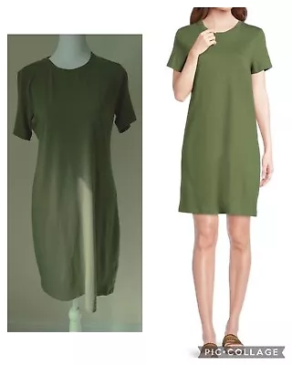 Theory Tee Shirt Dress Women's Medium Olive Green Soft Jersey Short Sleeve Mini • $21