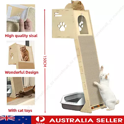 Wooden Cat Tree Tower Scratching Post Scratcher Cat Condo House Bed Furniture AU • $125